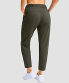 women's stretchy waist with pocket ankle pants in olive green - back view