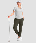 women's stretchy waist with pocket ankle pants in olive green - front view