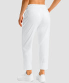 women's stretchy waist with pocket ankle pants in white - back view