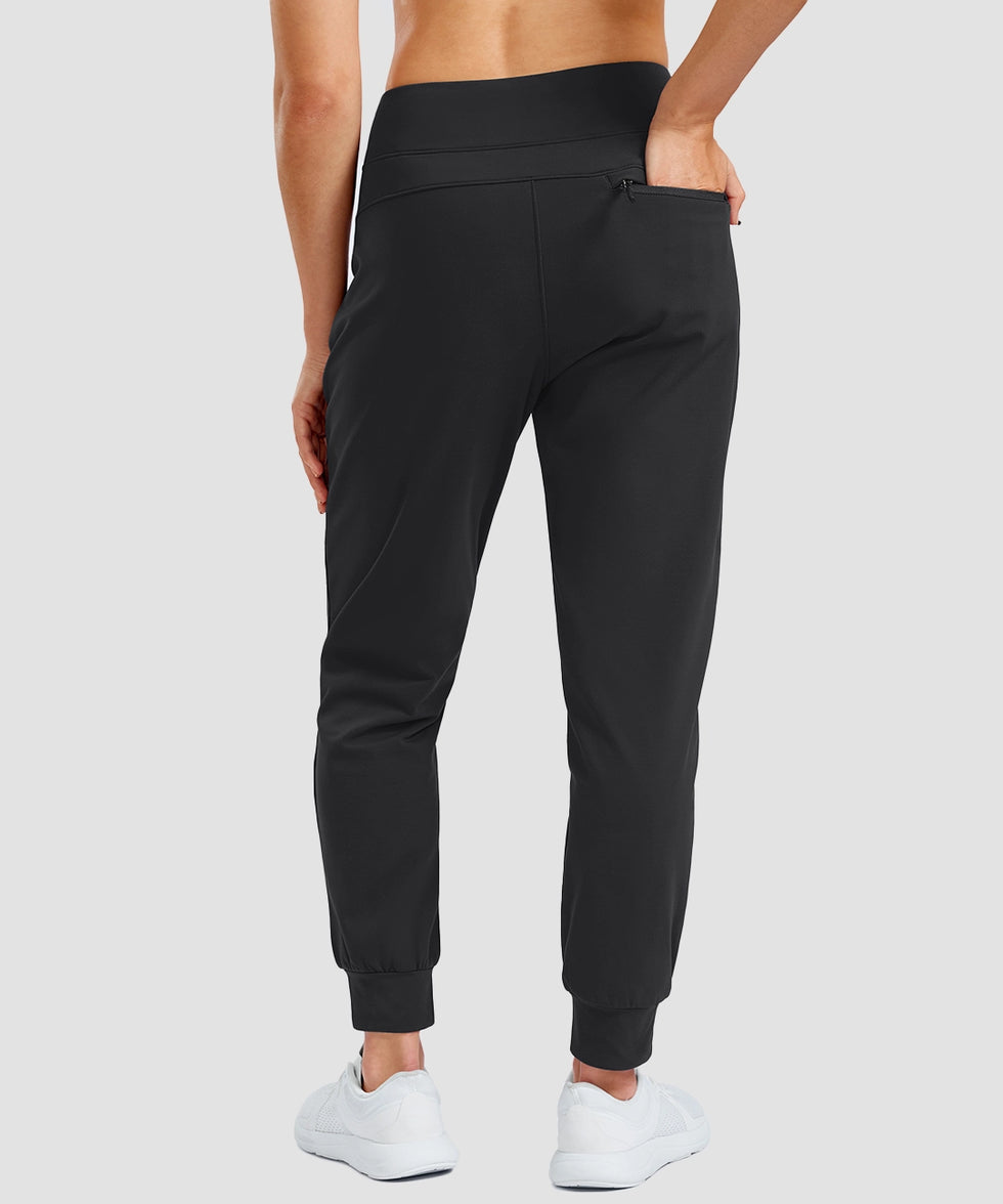 women's thermal with 3 zip pockets joggers in black - back view