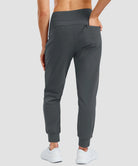women's thermal with 3 zip pockets joggers in dark gray - back view