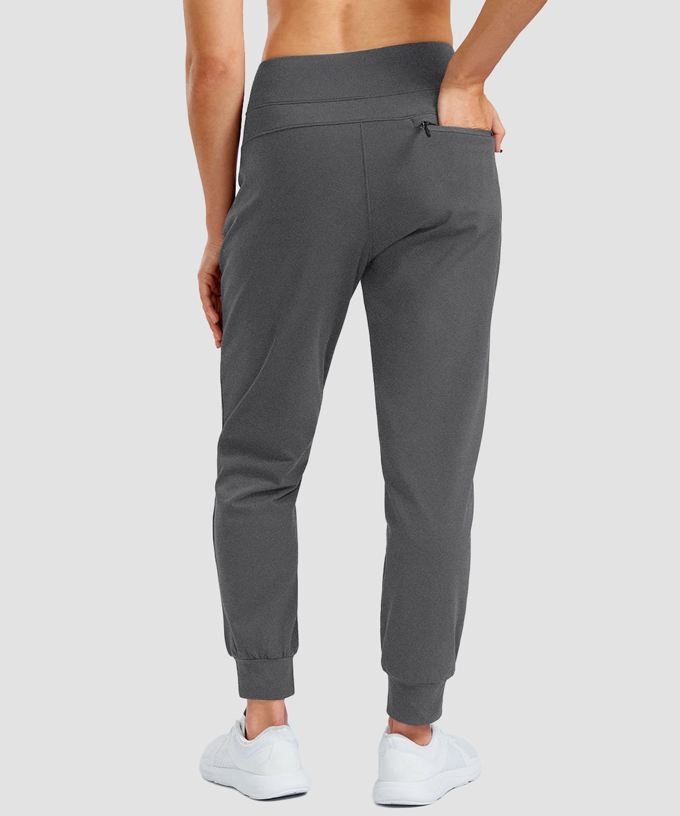 women's thermal with 3 zip pockets joggers in heather charcoal - back view