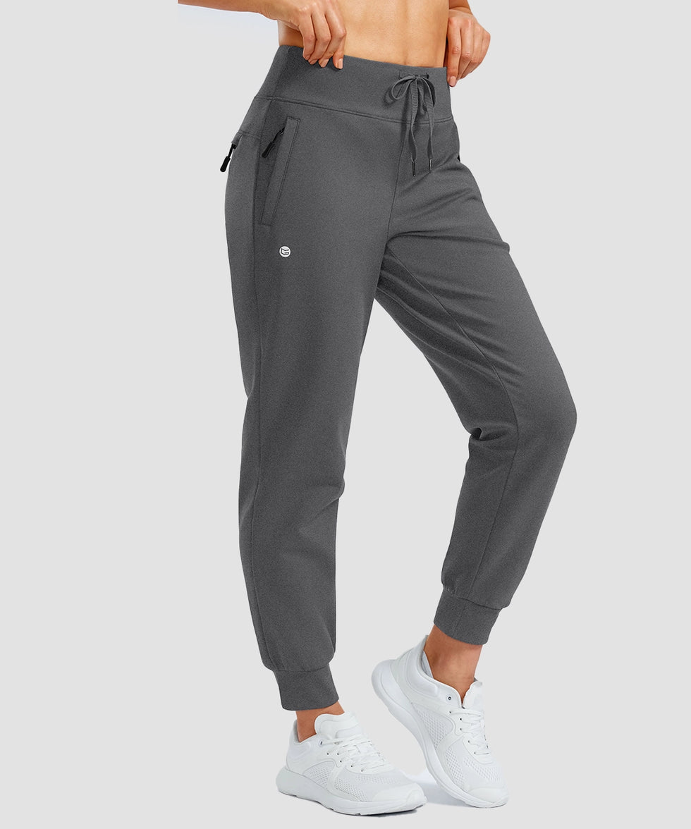women's thermal with 3 zip pockets joggers in heather charcoal - side view