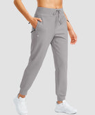 women's thermal with 3 zip pockets joggers in light gray - pocket details view