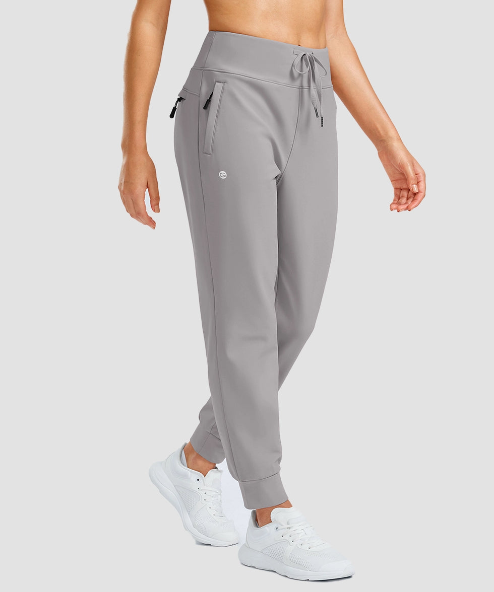 women's thermal with 3 zip pockets joggers in light gray - side view