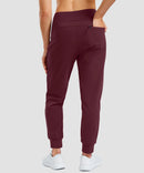 women's thermal with 3 zip pockets joggers in maroon - back view