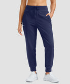 women's thermal with 3 zip pockets joggers in navy - front view