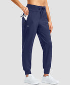 women's thermal with 3 zip pockets joggers in navy - pocket details view