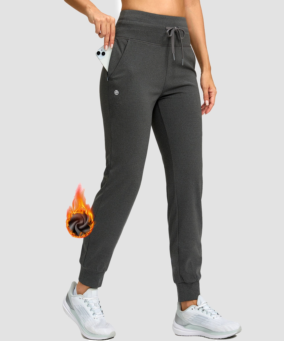 women's ultra high rise fleece-lined joggers in heather charcoal - pocket details view