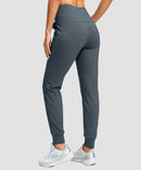 women's ultra high rise fleece-lined joggers in heather dusty blue - back view
