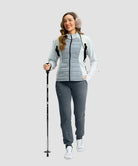 women's ultra high rise fleece-lined joggers in heather dusty blue - front view
