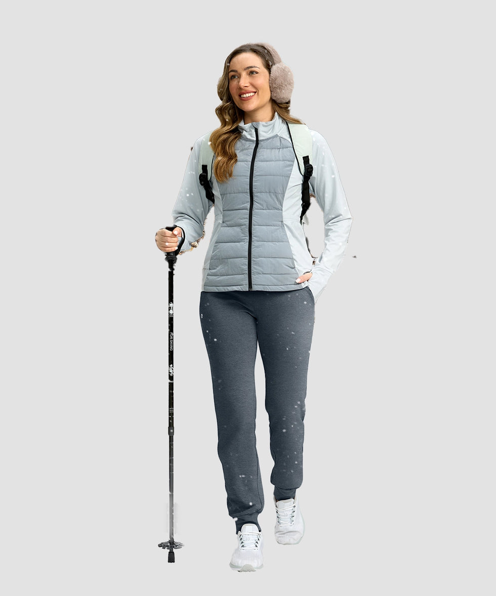 women's ultra high rise fleece-lined joggers in heather dusty blue - front view