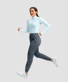 women's ultra high rise fleece-lined joggers in heather dusty blue - side view