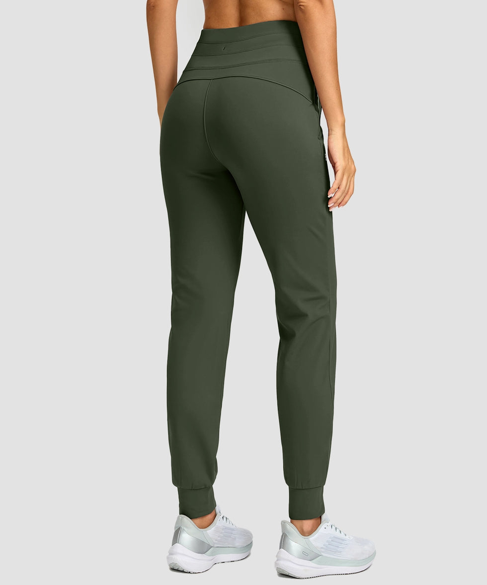 women's ultra high rise fleece-lined joggers in olive green - back view