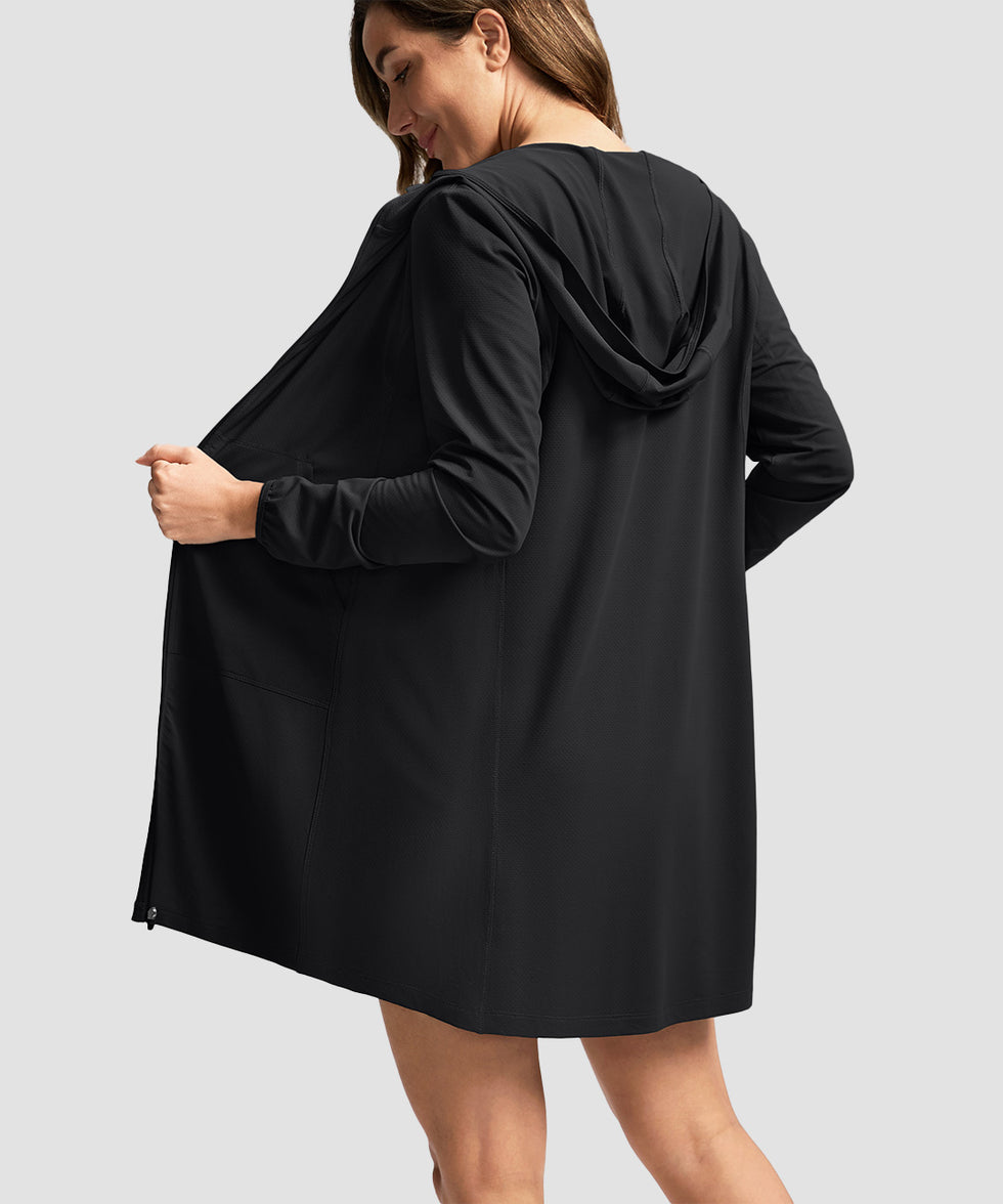 women's uv protection cover-up hoodie in black - back view