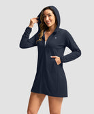 women's uv protection cover-up hoodie in navy - side view