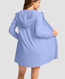 women's uv protection cover-up hoodie in purple blue - back view