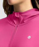 women's uv protection cover-up hoodie in rosy - hood detail view