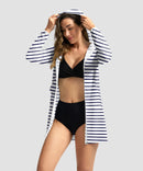 women's uv protection cover-up hoodie in sea striped - side view