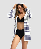 women's uv protection cover-up hoodie in sea striped - side view