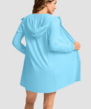 women's uv protection cover-up hoodie in sky blue - back view