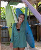 women's uv protection cover-up hoodie in slate green - fabric detail view-1