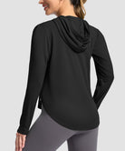 women's uv protection crew neck hoodie in black - back view