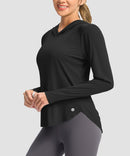 women's uv protection crew neck hoodie in black - side view