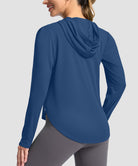 women's uv protection crew neck hoodie in dark blue - back view