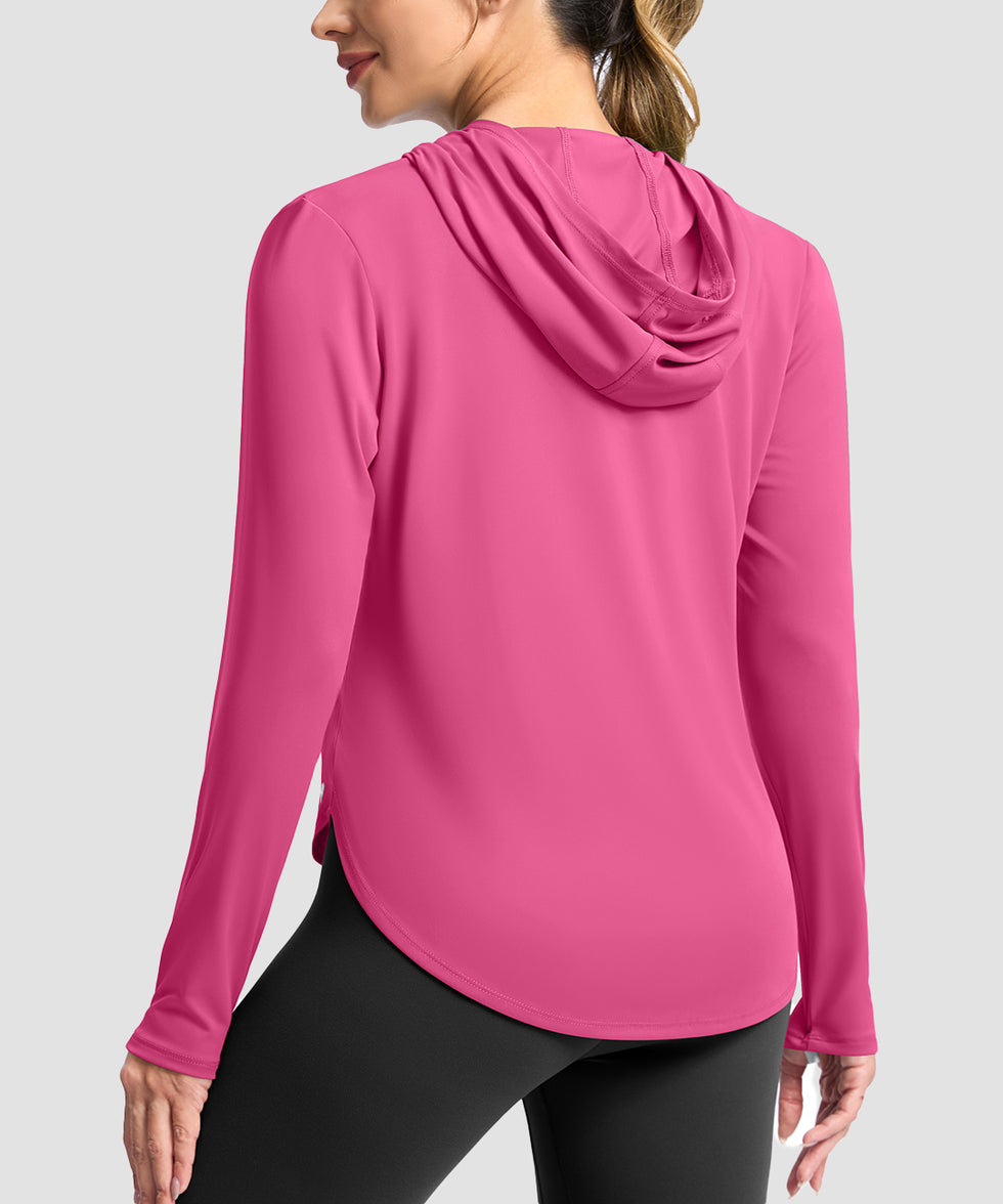 women's uv protection crew neck hoodie in granita pink - back view