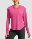 women's uv protection crew neck hoodie in granita pink - front view