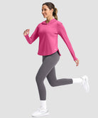 women's uv protection crew neck hoodie in granita pink - side view