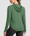 women's uv protection crew neck hoodie in green - back view