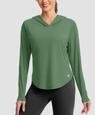 women's uv protection crew neck hoodie in green - front view
