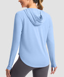women's uv protection crew neck hoodie in light blue - back view