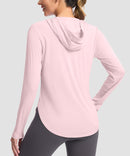 women's uv protection crew neck hoodie in light pink - back view