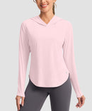 women's uv protection crew neck hoodie in light pink - front view