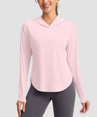 women's uv protection crew neck hoodie in light pink - front view
