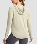 women's uv protection crew neck hoodie in oatmeal - back view