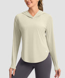 women's uv protection crew neck hoodie in oatmeal - front view