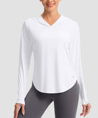 women's uv protection crew neck hoodie in white - front view