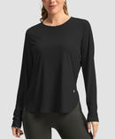 women's uv protection side slit long sleeve in black - front view