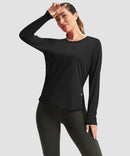 women's uv protection side slit long sleeve in black - side view