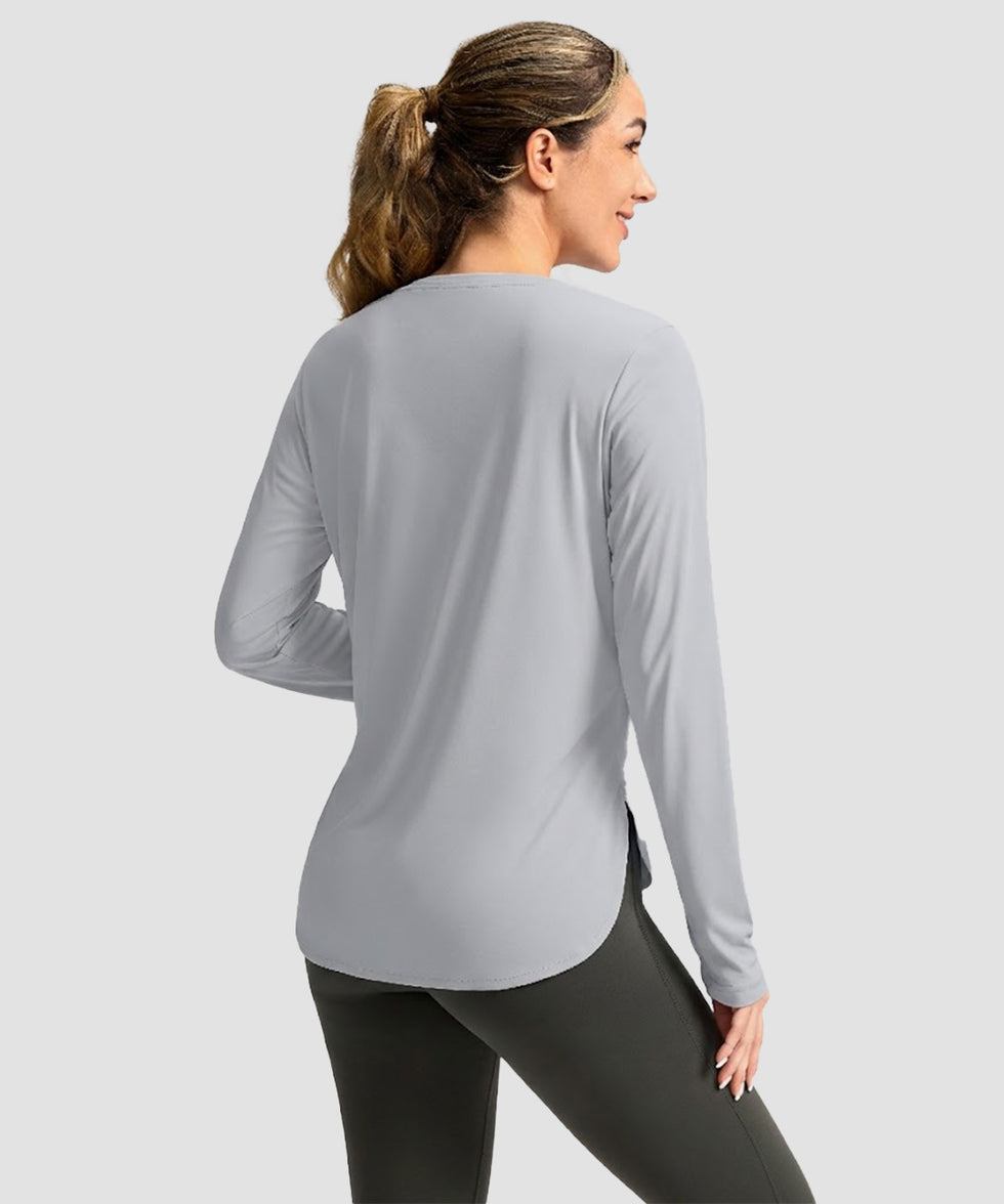 women's uv protection side slit long sleeve in bright gray - back view