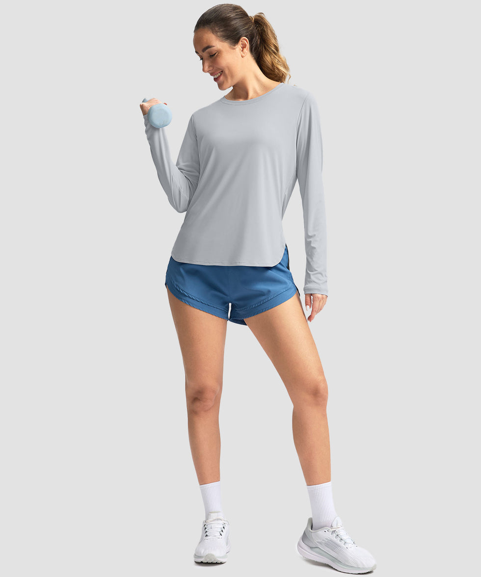 women's uv protection side slit long sleeve in bright gray - matching outfits view