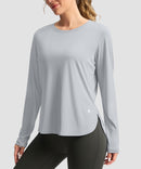 women's uv protection side slit long sleeve in bright gray - side view