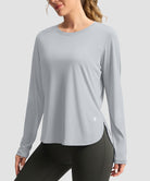 women's uv protection side slit long sleeve in bright gray - side view