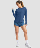 women's uv protection side slit long sleeve in dark blue - matching outfits view