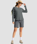 women's uv protection side slit long sleeve in dark gray - matching outfits view