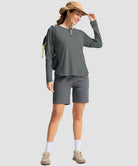 women's uv protection side slit long sleeve in dark gray - matching outfits view